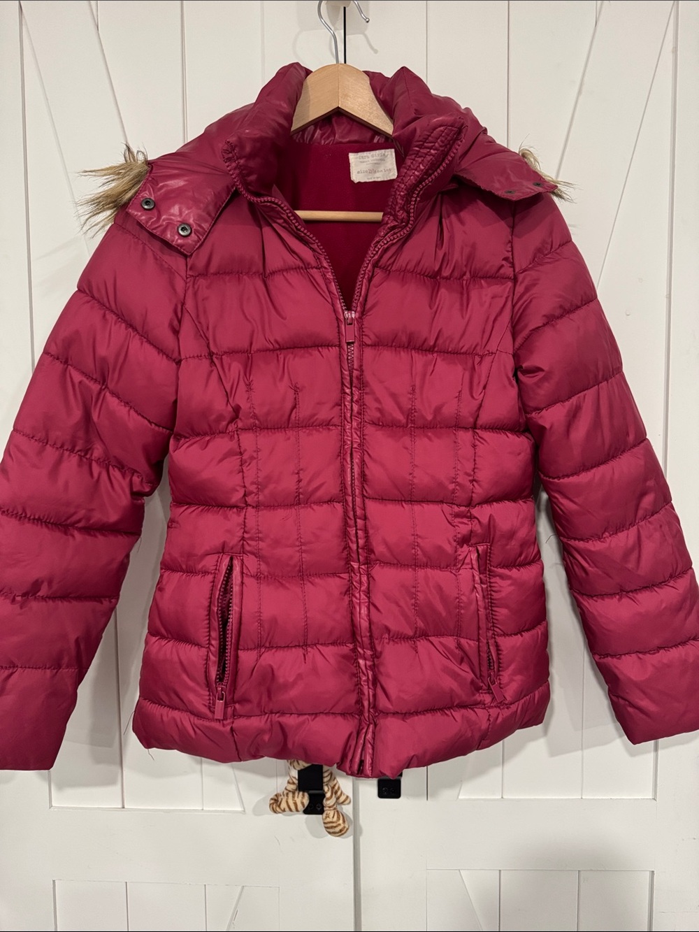 Zara Girls' Quilted Hooded Puffer Jacket in Berry